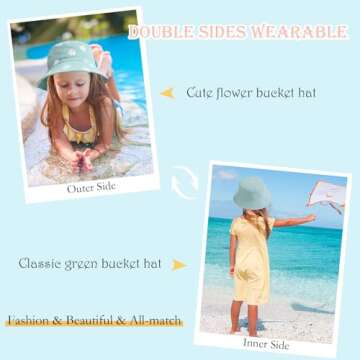 Kids Sun Hat Cute Flower Toddler Bucket Hat for Boys Girls Summer Sun Protection Cotton Beach Hat Green
