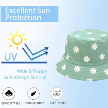 Kids Sun Hat Cute Flower Toddler Bucket Hat for Boys Girls Summer Sun Protection Cotton Beach Hat Green