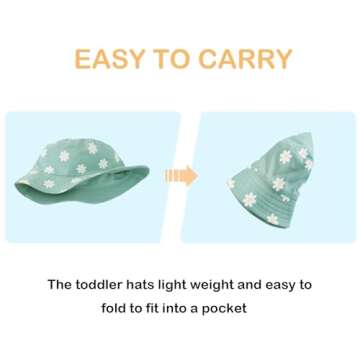 Kids Sun Hat Cute Flower Toddler Bucket Hat for Boys Girls Summer Sun Protection Cotton Beach Hat Green