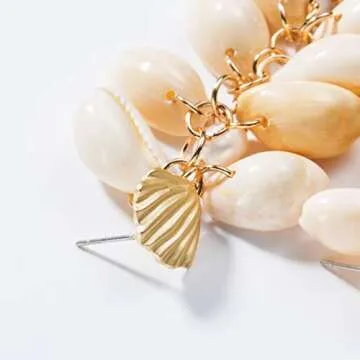 SAKAIPA Ladies Pearl Shell Pendant Earrings Women'S Fashion Light Jewelry Geometric Jewelry Jewelry (White shell earrings)