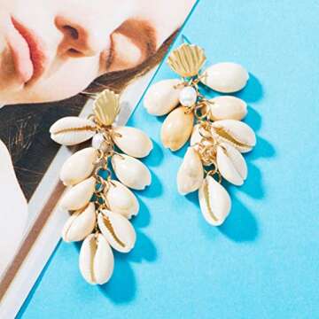 SAKAIPA Ladies Pearl Shell Pendant Earrings Women'S Fashion Light Jewelry Geometric Jewelry Jewelry (White shell earrings)