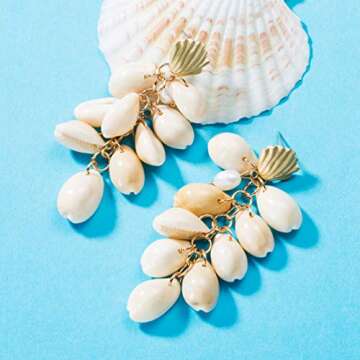 SAKAIPA Ladies Pearl Shell Pendant Earrings Women'S Fashion Light Jewelry Geometric Jewelry Jewelry (White shell earrings)