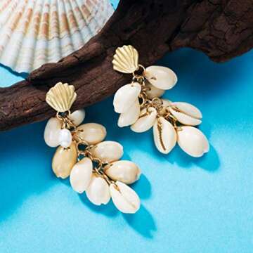 SAKAIPA Ladies Pearl Shell Pendant Earrings Women'S Fashion Light Jewelry Geometric Jewelry Jewelry (White shell earrings)