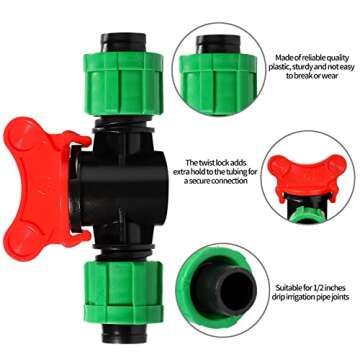 Drip Irrigation Shut off Valve 1/2 Inch Universal Drip Irrigation Tubing Coupling Valve Connector Locking Fitting Compatible with 16 to 17 mm Drip Tape Tubing Sprinkler System (12 Pieces)