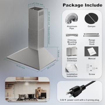 Nardea Wall Mount Range Hood 30 inch, 450 CFM Stove Vent Hood with Ducted/Ductless Convertible, Kitc...