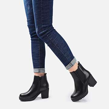 Moda Chics Women's Ankle Boots Fall Slip On Platform Boots with Heel Black 8.5 B(M) US