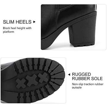 Moda Chics Women's Ankle Boots Fall Slip On Platform Boots with Heel Black 8.5 B(M) US