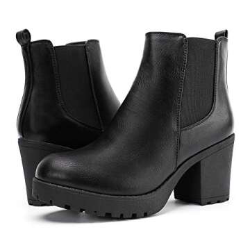 Moda Chics Women's Ankle Boots Fall Slip On Platform Boots with Heel Black 8.5 B(M) US