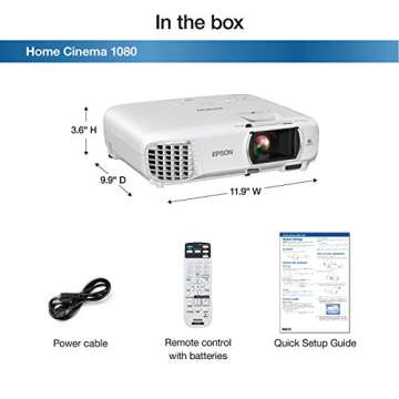 Epson Home Cinema 1080 3-chip 3LCD 1080p Projector, 3400 lumens Color and White Brightness, Streamin...