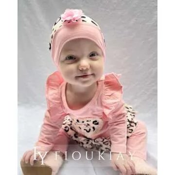 fioukiay Newborn Baby Girl Clothes Infant Girls Leopard Love Printed Romper and Ruffle Pants Sets 4pcs Winter Fall Outfits(Pink, Preemie)