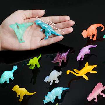 Skylety 32 Pcs Glow in Dark Mini Dinosaur Figures Dinosaur Cupcake Toppers Birthday Party Favors Supplies for Easter Eggs Fillers Goodie Bags Stuffers Piñata Fillers Classroom Prizes Treasure Box