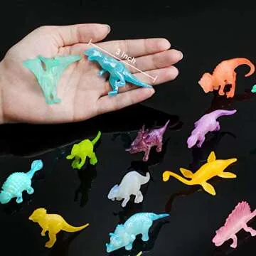 Skylety 32 Pcs Glow in Dark Mini Dinosaur Figures Dinosaur Cupcake Toppers Birthday Party Favors Supplies for Easter Eggs Fillers Goodie Bags Stuffers Piñata Fillers Classroom Prizes Treasure Box