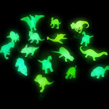 Skylety 32 Pcs Glow in Dark Mini Dinosaur Figures Dinosaur Cupcake Toppers Birthday Party Favors Supplies for Easter Eggs Fillers Goodie Bags Stuffers Piñata Fillers Classroom Prizes Treasure Box