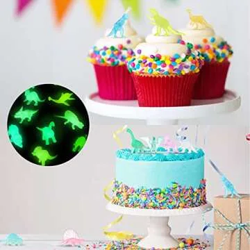 Skylety 32 Pcs Glow in Dark Mini Dinosaur Figures Dinosaur Cupcake Toppers Birthday Party Favors Supplies for Easter Eggs Fillers Goodie Bags Stuffers Piñata Fillers Classroom Prizes Treasure Box