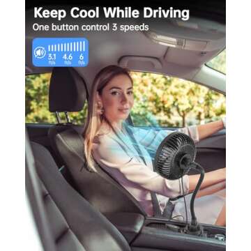 ASKPULION 12V Car Fan - 3-Speed Portable Vehicle Cooling Fan with USB Charging, Adjustable Base, 360...