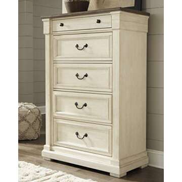 Signature Design by Ashley Bolanburg Farmhouse 5 Drawer Chest with Dovetail Construction, Antique White, Weathered Gray
