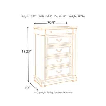 Signature Design by Ashley Bolanburg Farmhouse 5 Drawer Chest with Dovetail Construction, Antique White, Weathered Gray