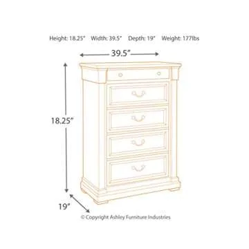 Signature Design by Ashley Bolanburg Farmhouse 5 Drawer Chest with Dovetail Construction, Antique White, Weathered Gray