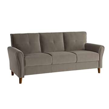 Lexicon 80" W Velvet Couch, 3 Seater Living Room Sofa, Deep Seats, Flared Arms with Tufted Back Cushion, Solid and Easy to Assemble, Also Fits for Bedroom, Small Space and Apartment, Brown