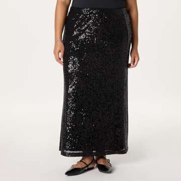 The Drop Women's Adela Sequin Maxi Skirt, Black, S