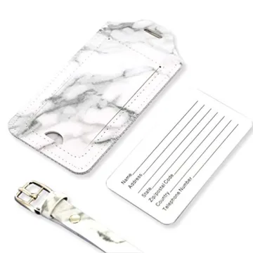 Kandouren Stylish White Marble PU Leather Luggage Tags Set
