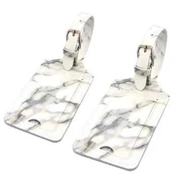 Kandouren Stylish White Marble PU Leather Luggage Tags Set