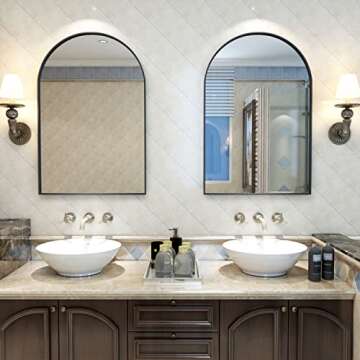 NEUWEABY Wall Mounted Mirror, Arched Wall Mirror for Bathroom, 20"x30" Arch Bathroom Mirror with Met...