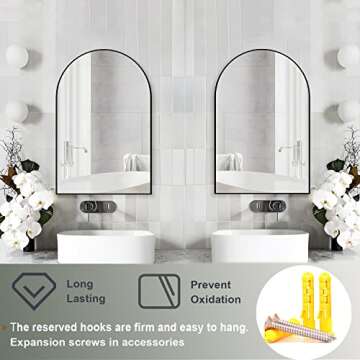NEUWEABY Wall Mounted Mirror, Arched Wall Mirror for Bathroom, 20"x30" Arch Bathroom Mirror with Metal Frame, 2 Piece Black Vanity Mirror Decor for Mantle, Bedroom, Entryway