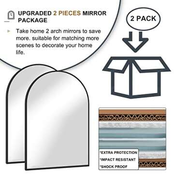 NEUWEABY Wall Mounted Mirror, Arched Wall Mirror for Bathroom, 20"x30" Arch Bathroom Mirror with Metal Frame, 2 Piece Black Vanity Mirror Decor for Mantle, Bedroom, Entryway