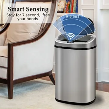 GINMAON 13 Gallon Automatic Stainless Steel Trash Can