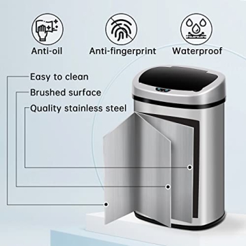 GINMAON 13 Gallon Automatic Stainless Steel Trash Can