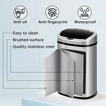 GINMAON 13 Gallon Automatic Stainless Steel Trash Can