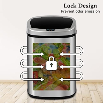 GINMAON 13 Gallon Automatic Stainless Steel Trash Can