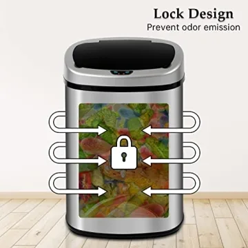 GINMAON 13 Gallon Automatic Stainless Steel Trash Can