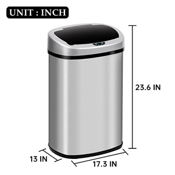 GINMAON 13 Gallon Automatic Stainless Steel Trash Can