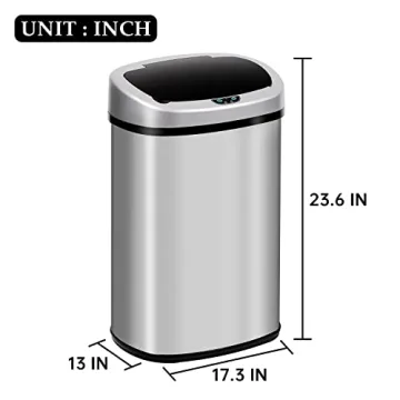 GINMAON 13 Gallon Automatic Stainless Steel Trash Can