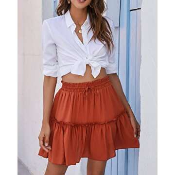 Alelly Women's Summer Cute High Waist Ruffle Skirt Floral Print Swing Beach Mini Skirt Caramel