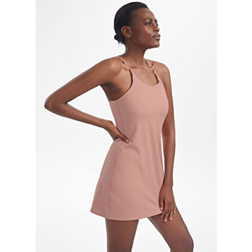 Women's Tennis Dress, Workout Golf Dress Built-in with Bra & Shorts Pocket Sleeveless Athletic Dresses Light Pink