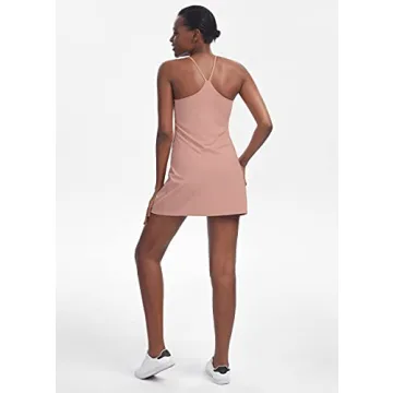 Women's Tennis Dress, Workout Golf Dress Built-in with Bra & Shorts Pocket Sleeveless Athletic Dresses Light Pink