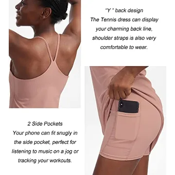 Women's Tennis Dress, Workout Golf Dress Built-in with Bra & Shorts Pocket Sleeveless Athletic Dresses Light Pink