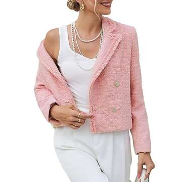 Tweed Blazers Jacket for Women 2025 Fall Pink Sweater Blazer Ladies Fashion Dressy Business Casual Work Office Womens Trendy Petite Fitted Boyfriend Professional Women's Blazers & Suit Jackets