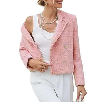 Tweed Blazers Jacket for Women 2025 Fall Pink Sweater Blazer Ladies Fashion Dressy Business Casual Work Office Womens Trendy Petite Fitted Boyfriend Professional Women's Blazers & Suit Jackets