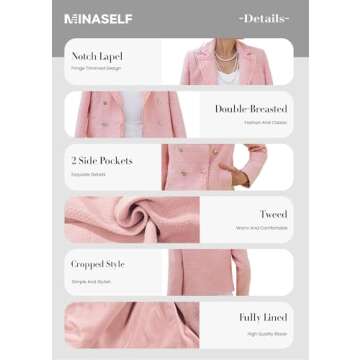 Tweed Blazers Jacket for Women 2025 Fall Pink Sweater Blazer Ladies Fashion Dressy Business Casual Work Office Womens Trendy Petite Fitted Boyfriend Professional Women's Blazers & Suit Jackets
