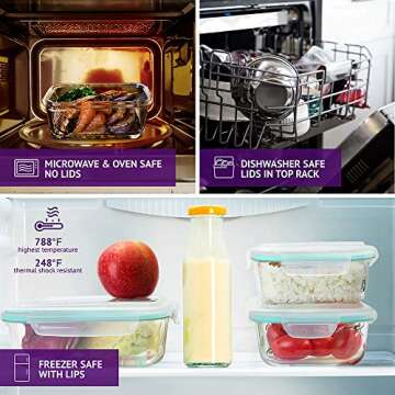 Glass Food Storage Containers with Lids - Airtight Glass Lunch Containers with Locking Lids,Leakproof Meal Prep Glass Containers,Freezer to Oven Safe,18-51OZ(6 Sets Pack),BPA Free.