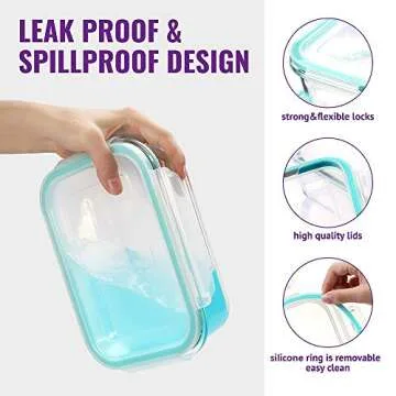 Glass Food Storage Containers with Lids - Airtight Glass Lunch Containers with Locking Lids,Leakproof Meal Prep Glass Containers,Freezer to Oven Safe,18-51OZ(6 Sets Pack),BPA Free.