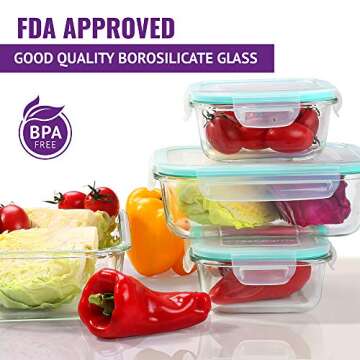 Glass Food Storage Containers with Lids - Airtight Glass Lunch Containers with Locking Lids,Leakproof Meal Prep Glass Containers,Freezer to Oven Safe,18-51OZ(6 Sets Pack),BPA Free.