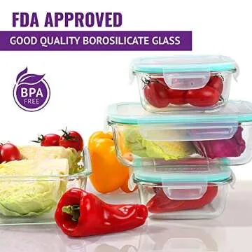 Glass Food Storage Containers with Lids - Airtight Glass Lunch Containers with Locking Lids,Leakproof Meal Prep Glass Containers,Freezer to Oven Safe,18-51OZ(6 Sets Pack),BPA Free.
