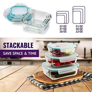 Glass Food Storage Containers with Lids - Airtight Glass Lunch Containers with Locking Lids,Leakproof Meal Prep Glass Containers,Freezer to Oven Safe,18-51OZ(6 Sets Pack),BPA Free.