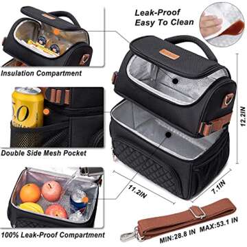 Artelaris Lunch Bag for Women, Large Double Deck Lunch Box Tote for Work, Dual Compartment Insulated Leakproof Lunchbox Cooler for Adult