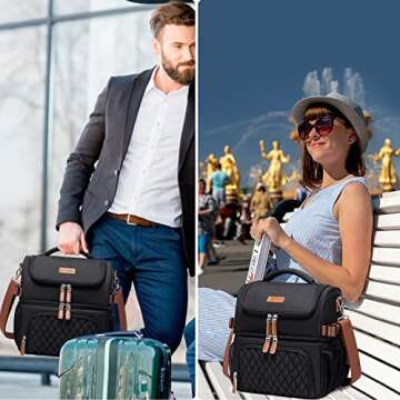 Artelaris Lunch Bag for Women, Large Double Deck Lunch Box Tote for Work, Dual Compartment Insulated Leakproof Lunchbox Cooler for Adult